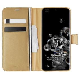 Microsonic Samsung Galaxy S20 Ultra Delux Leather Wallet Gold Cep Telefonu Kılıfı