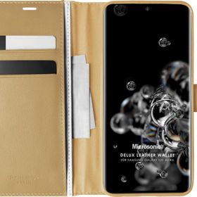 Microsonic Samsung Galaxy S20 Ultra Delux Leather Wallet Gold Cep Telefonu Kılıfı