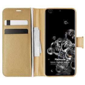 Microsonic Samsung Galaxy S20 Ultra Delux Leather Wallet Gold Cep Telefonu Kılıfı