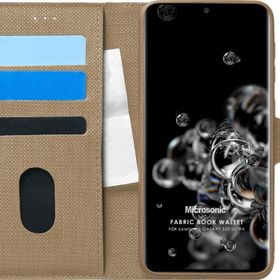 Microsonic Samsung Galaxy S20 Ultra Fabric Book Wallet Gold Cep Telefonu Kılıfı