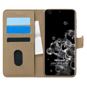 Microsonic Samsung Galaxy S20 Ultra Fabric Book Wallet Gold Cep Telefonu Kılıfı