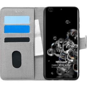 Microsonic Samsung Galaxy S20 Ultra Fabric Book Wallet Gri Cep Telefonu Kılıfı