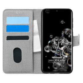 Microsonic Samsung Galaxy S20 Ultra Fabric Book Wallet Gri Cep Telefonu Kılıfı