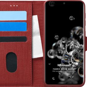 Microsonic Samsung Galaxy S20 Ultra Fabric Book Wallet Kırmızı Cep Telefonu Kılıfı