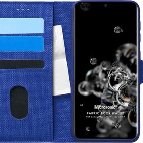Microsonic Samsung Galaxy S20 Ultra Fabric Book Wallet Lacivert Cep Telefonu Kılıfı