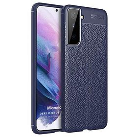 Microsonic Samsung Galaxy S21 Deri Dokulu Silikon Lacivert Kılıf