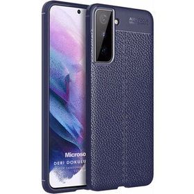 Microsonic Samsung Galaxy S21 Deri Dokulu Silikon Lacivert Kılıf