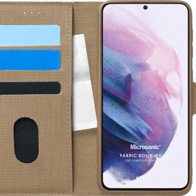 Microsonic Samsung Galaxy S21 Fabric Book Wallet Gold Cep Telefonu Kılıfı