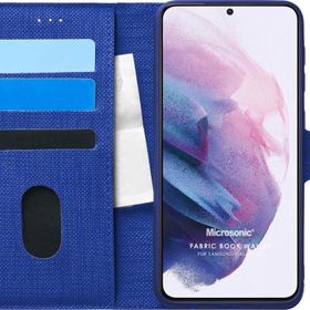 Microsonic Samsung Galaxy S21 Fabric Book Wallet Lacivert Cep Telefonu Kılıfı