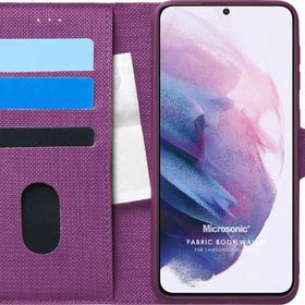 Microsonic Samsung Galaxy S21 Fabric Book Wallet Mor Cep Telefonu Kılıfı