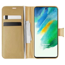 Microsonic Samsung Galaxy S21 FE Delux Leather Wallet Gold Cep Telefonu Kılıfı