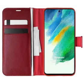 Microsonic Samsung Galaxy S21 FE Delux Leather Wallet Kırmızı Cep Telefonu Kılıfı