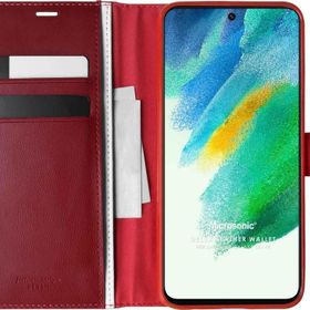 Microsonic Samsung Galaxy S21 FE Delux Leather Wallet Kırmızı Cep Telefonu Kılıfı