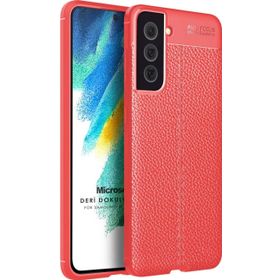 Microsonic Samsung Galaxy S21 FE Deri Dokulu Silikon Kırmızı Cep Telefonu Kılıfı