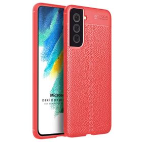 Microsonic Samsung Galaxy S21 FE Deri Dokulu Silikon Kırmızı Cep Telefonu Kılıfı