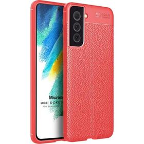 Microsonic Samsung Galaxy S21 FE Deri Dokulu Silikon Kırmızı Cep Telefonu Kılıfı