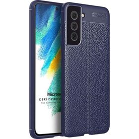 Microsonic Samsung Galaxy S21 FE Deri Dokulu Silikon Lacivert Cep Telefonu Kılıfı
