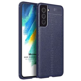 Microsonic Samsung Galaxy S21 FE Deri Dokulu Silikon Lacivert Cep Telefonu Kılıfı