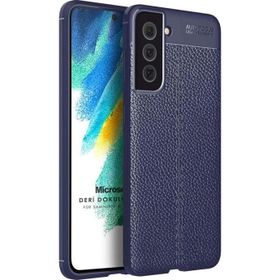 Microsonic Samsung Galaxy S21 FE Deri Dokulu Silikon Lacivert Cep Telefonu Kılıfı