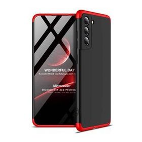 Microsonic Samsung Galaxy S21 FE Double Dip 360 Protective Siyah Kırmızı Kılıf