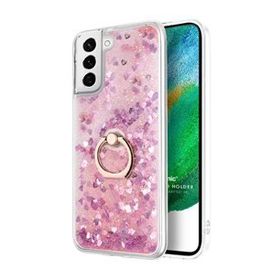 Microsonic Samsung Galaxy S21 FE Glitter Liquid Holder Pembe Cep Telefonu Kılıfı