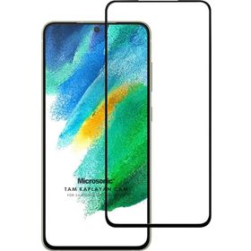 Microsonic Samsung Galaxy S21 FE Tam Kaplayan Temperli Siyah Cam Ekran Koruyucu