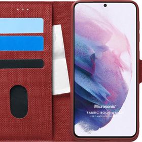 Microsonic Samsung Galaxy S21 Kırmızı Fabric Book Wallet Cep Telefon Kılıfı