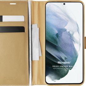 Microsonic Samsung Galaxy S21 Plus Delux Leather Wallet Gold Cep Telefonu Kılıfı