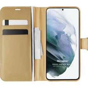Microsonic Samsung Galaxy S21 Plus Delux Leather Wallet Gold Cep Telefonu Kılıfı