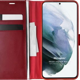 Microsonic Samsung Galaxy S21 Plus Delux Leather Wallet Kırmızı Cep Telefonu Kılıfı