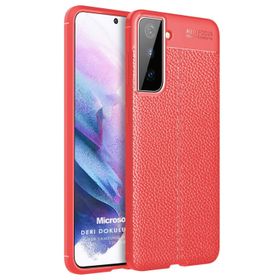 Microsonic Samsung Galaxy S21 Plus Deri Dokulu Silikon Kırmızı Cep Telefonu Kılıfı