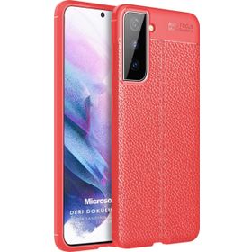 Microsonic Samsung Galaxy S21 Plus Deri Dokulu Silikon Kırmızı Cep Telefonu Kılıfı