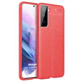 Microsonic Samsung Galaxy S21 Plus Deri Dokulu Silikon Kırmızı Cep Telefonu Kılıfı