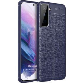 Microsonic Samsung Galaxy S21 Plus Deri Dokulu Silikon Lacivert Cep Telefonu Kılıfı
