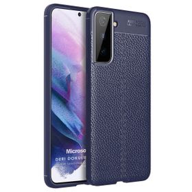 Microsonic Samsung Galaxy S21 Plus Deri Dokulu Silikon Lacivert Cep Telefonu Kılıfı