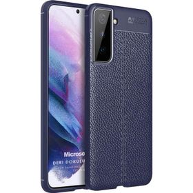 Microsonic Samsung Galaxy S21 Plus Deri Dokulu Silikon Lacivert Cep Telefonu Kılıfı