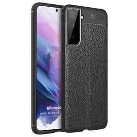 Microsonic Samsung Galaxy S21 Plus Deri Dokulu Silikon Siyah Kılıf