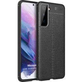 Microsonic Samsung Galaxy S21 Plus Deri Dokulu Silikon Siyah Kılıf