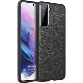 Microsonic Samsung Galaxy S21 Plus Deri Dokulu Silikon Siyah Kılıf