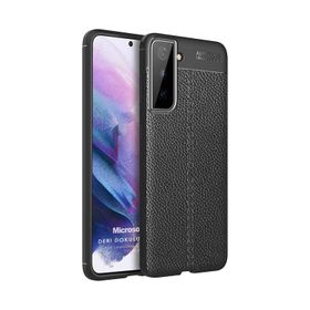 Microsonic Samsung Galaxy S21 Plus Deri Dokulu Siyah Kılıf