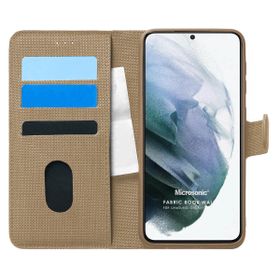 Microsonic Samsung Galaxy S21 Plus Fabric Book Wallet Gold Cep Telefonu Kılıfı