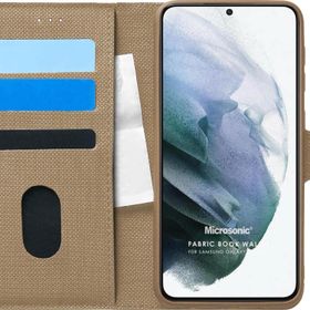 Microsonic Samsung Galaxy S21 Plus Fabric Book Wallet Gold Cep Telefonu Kılıfı
