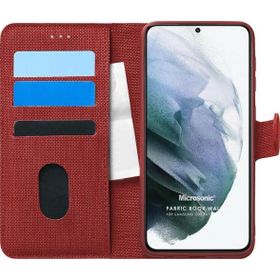 Microsonic Samsung Galaxy S21 Plus Fabric Book Wallet Kırmızı Cep Telefonu Kılıfı