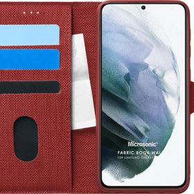 Microsonic Samsung Galaxy S21 Plus Fabric Book Wallet Kırmızı Cep Telefonu Kılıfı