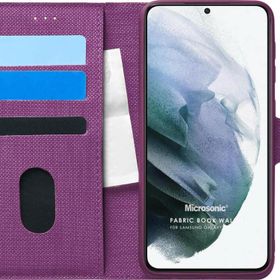 Microsonic Samsung Galaxy S21 Plus Fabric Book Wallet Mor Cep Telefonu Kılıfı