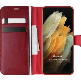 Microsonic Samsung Galaxy S21 Ultra Delux Leather Wallet Kırmızı Cep Telefonu Kılıfı