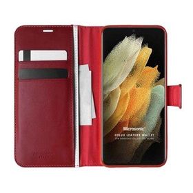 Microsonic Samsung Galaxy S21 Ultra Delux Leather Wallet Kırmızı Cep Telefonu Kılıfı