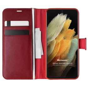 Microsonic Samsung Galaxy S21 Ultra Delux Leather Wallet Kırmızı Cep Telefonu Kılıfı
