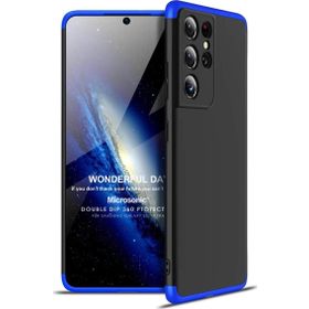 Microsonic Samsung Galaxy S21 Ultra Double Dip 360 Protective Siyah Mavi Kılıf