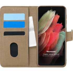 Microsonic Samsung Galaxy S21 Ultra Fabric Book Wallet Gold Cep Telefonu Kılıfı